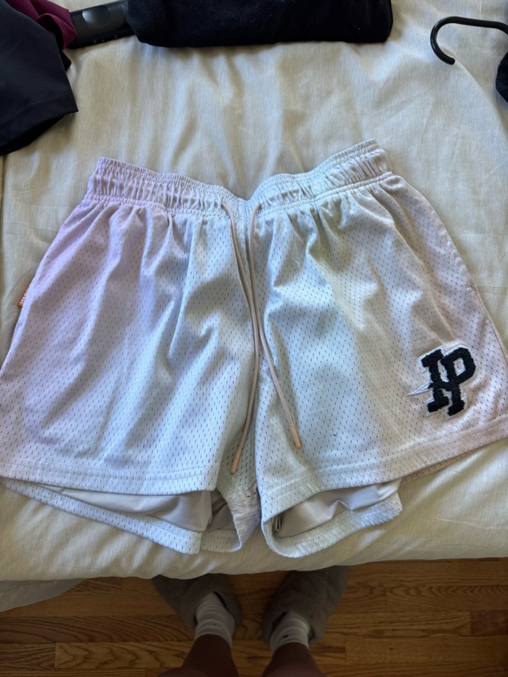 Inaka Power White Athletic Mesh Shorts with Black Logo